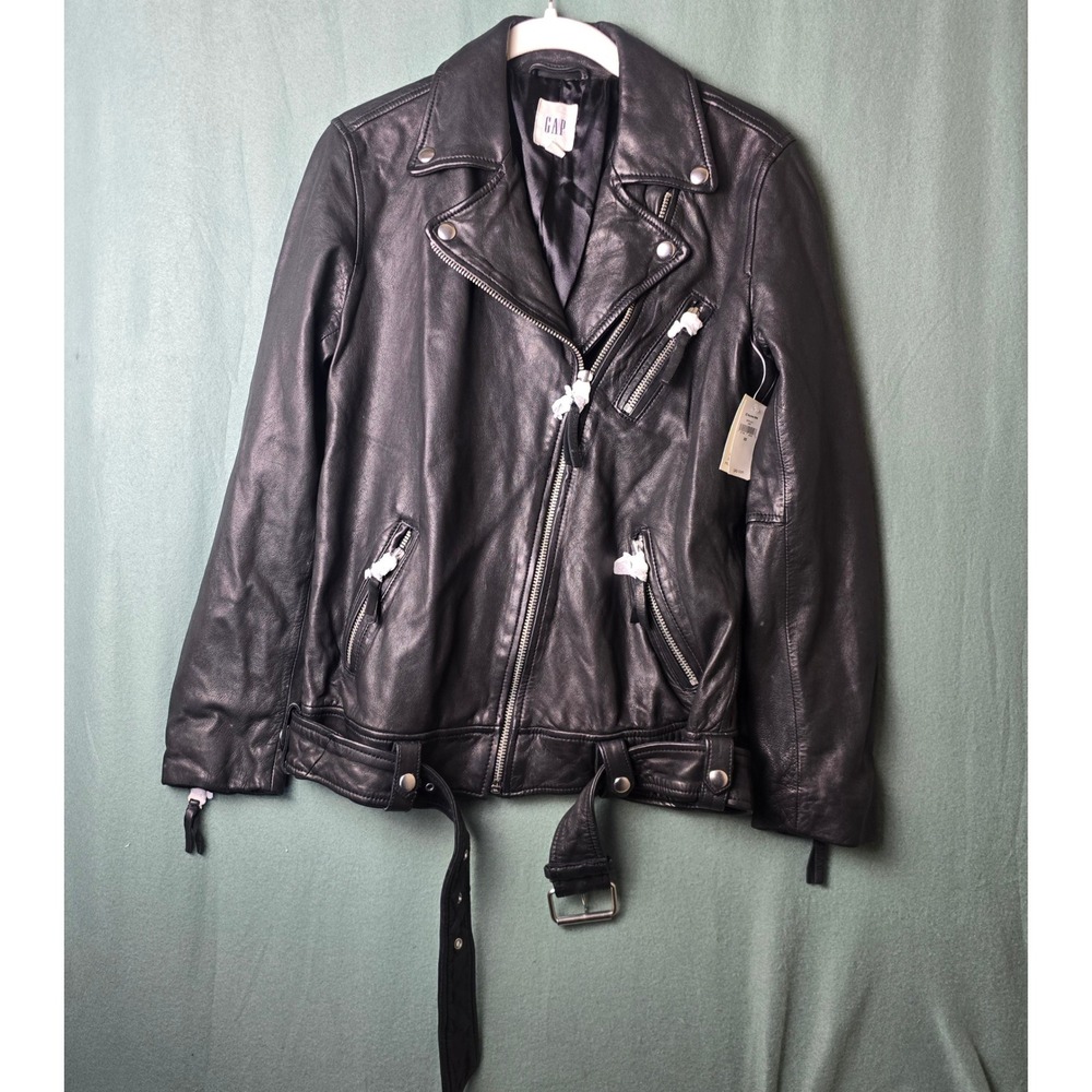Gap Womens Black Genuine Lamb‎ Leather Moto Biker Jacket XS 852225-00-1